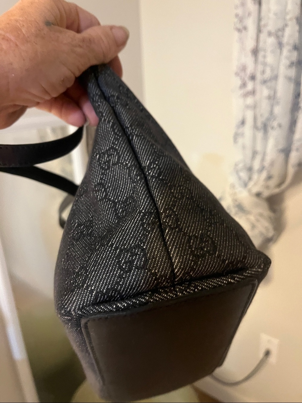 Gucci Navy Monogram jacquard mini Tote with Leather Handles shw - Picture 7 of 11
